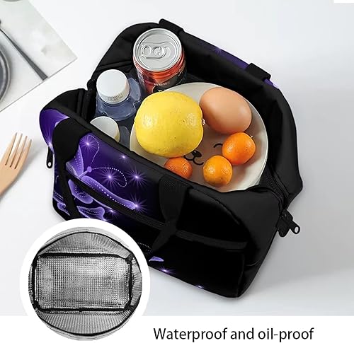Miniatura 4 de Lonchera aislada para mujer, con estampado de mariposas moradas, bolsa térmica reutilizable con correa ajustable para el hombro, contenedor de