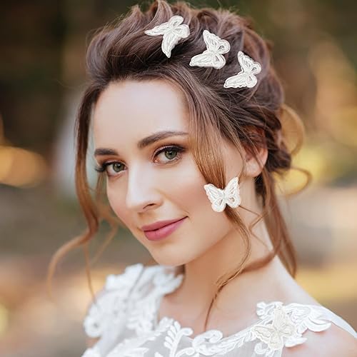 Miniatura 6 de Pinzas para el pelo de mariposa blanca, 24 piezas de pinzas para el cabello de mariposa para boda, lazos bordados, accesorios para el cabello de