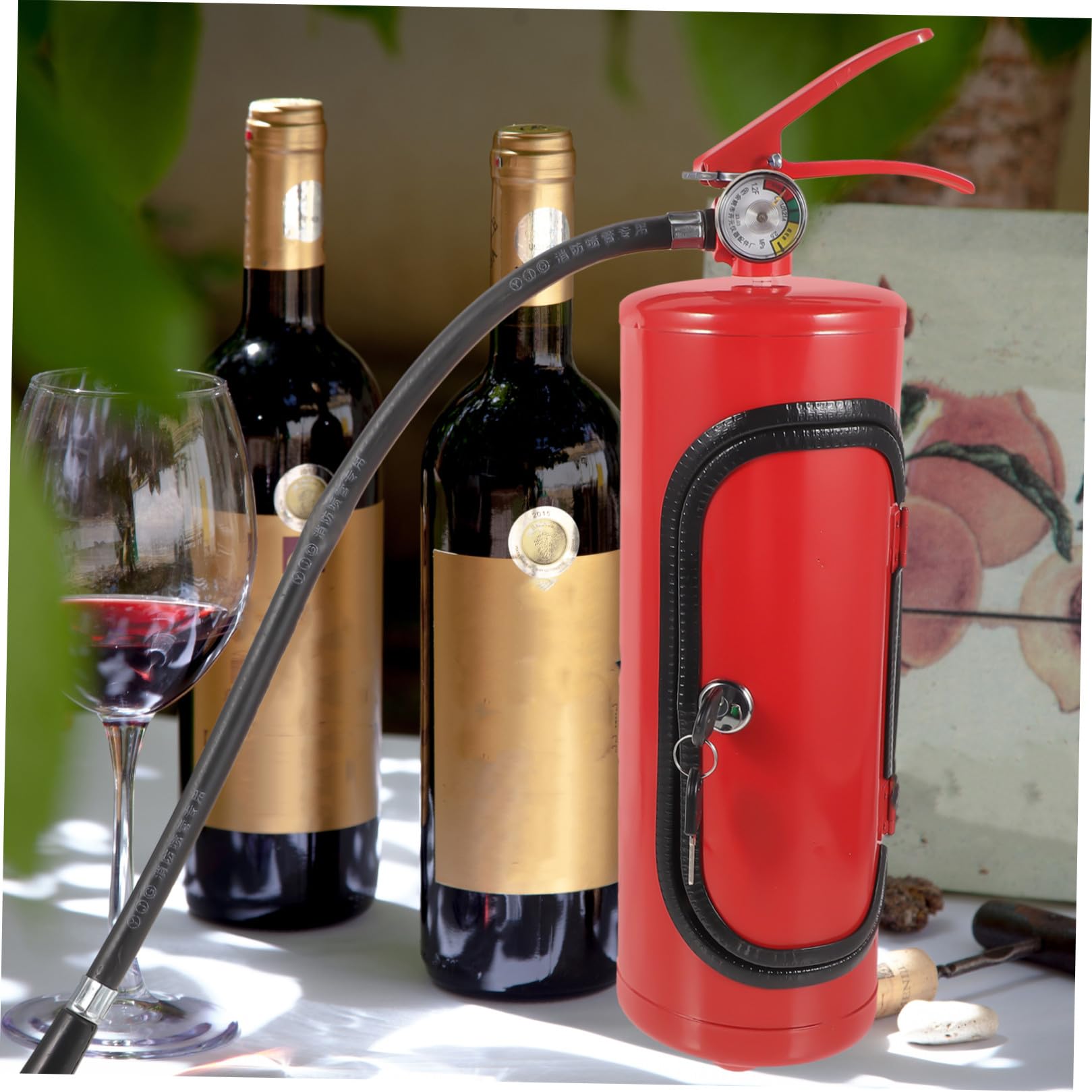 BETOOKY Feuerlöscher Weinkiste Metall Rotwein Aufbewahrungsbox Geschenk Feuerwehrmann Dekorativer Weinhalter für Zuhause und Bar