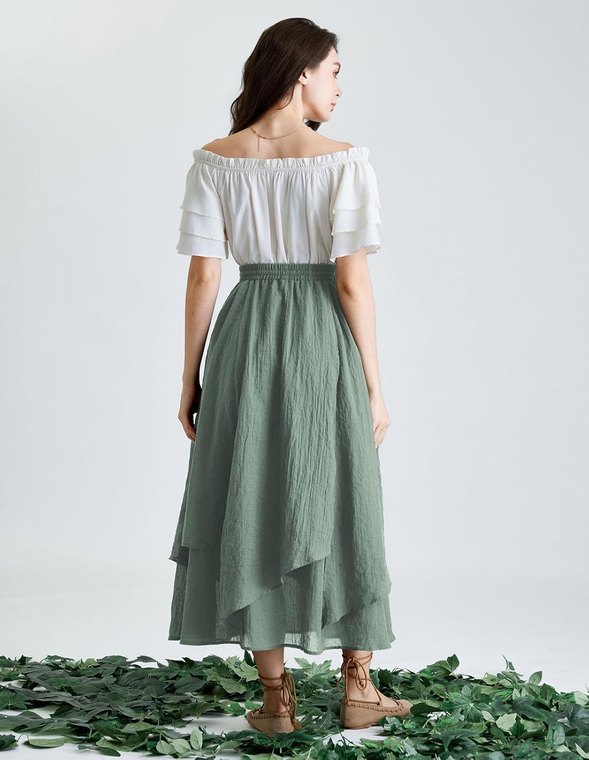 Scarlet Darkness Women Renaissance High Waist Skirt Double Layered Flowy Long Skirts - Image 4