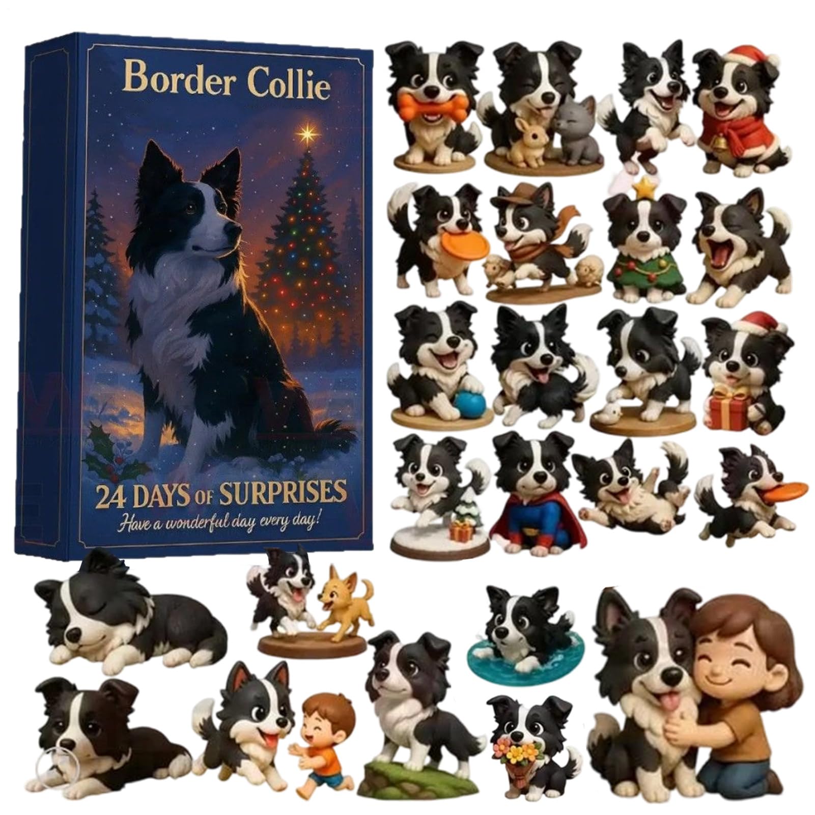 Calendario Dell'Avvento Per Cani Border Collie 2025 - 24 Ornamenti In Acrilico 2D, Conto Alla Rovescia Natale