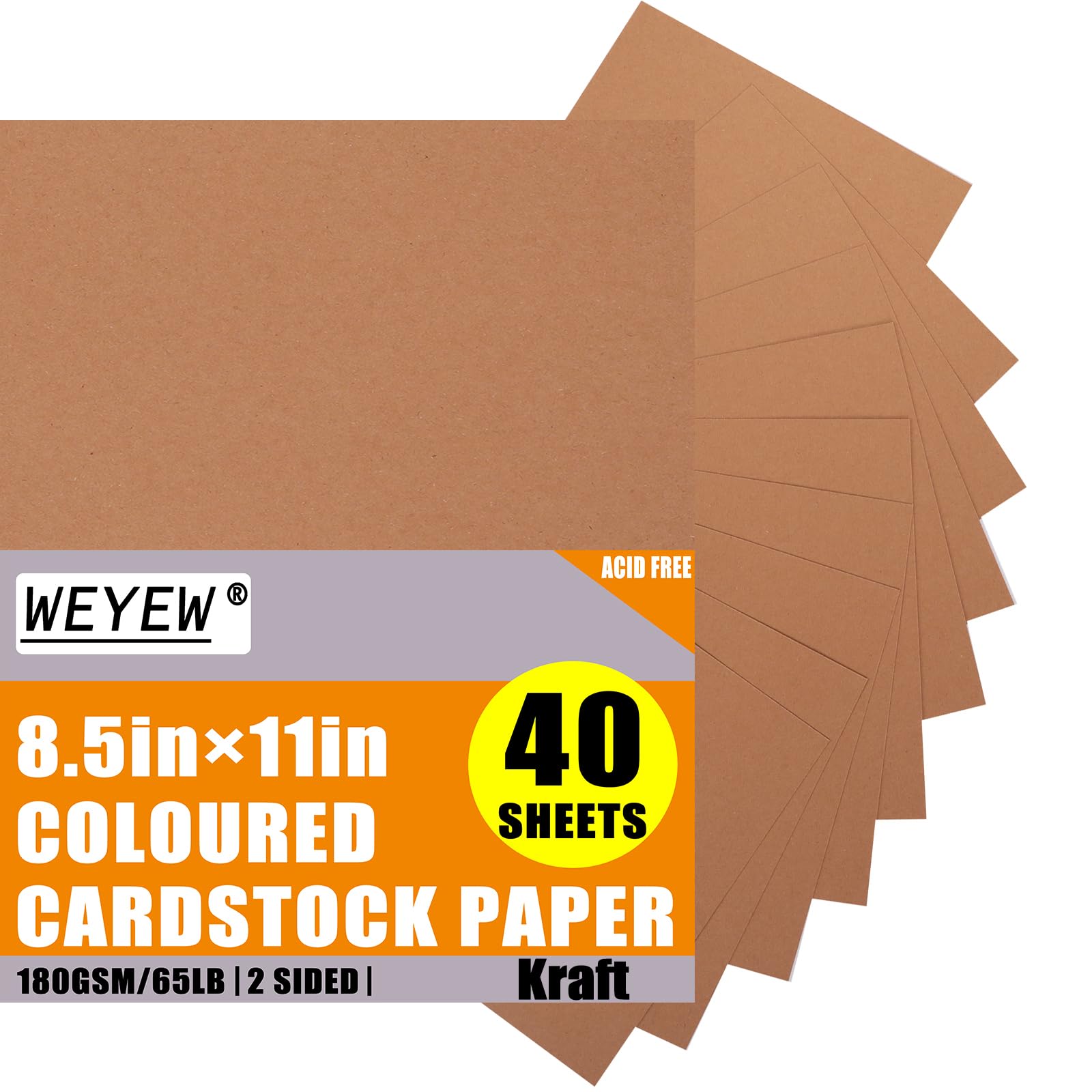 Cartulina kraft de 8.5 x 11 pulgadas, 40 hojas de 65 libras/180 g/m², papel de impresora de cartulina para invitaciones, menús, bodas, tarjetas de bricolaje, suministros escolares para niños