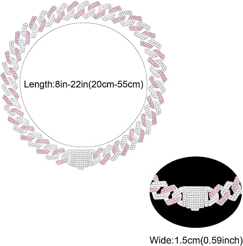 Miniatura 6 de Collar de cadena para perro, collar cubano de diamante con purpurina, collar de cadena de metal para caminar con diseño de hebilla segura para