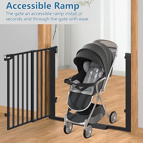 Miniatura 3 de Malier Puerta de bebé para escaleras con puerta grande para pasar, 29-40 pulgadas, puerta para perro montada a presión sin taladro, puerta para