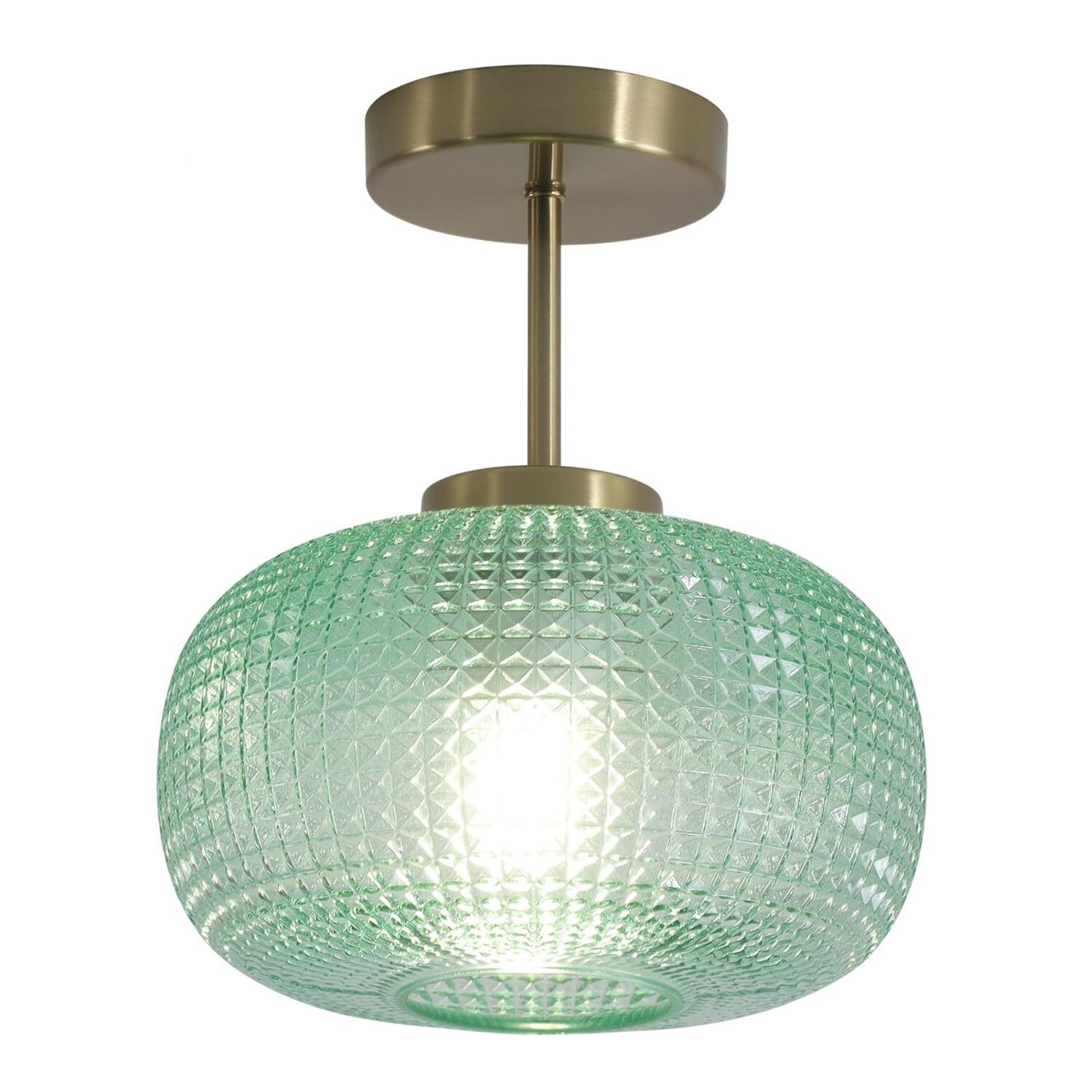 KHUKHU Antique Brass Semi Flush Mount Ceiling Light Blue Glass Flush Ceiling Light Fixture Vintage Brushed Gold Hallway Light Porch Ceiling Light Fixtures Globe Close to Ceiling Light(Green)