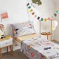 Vista 6 de Juego de ropa de cama de 4 piezas para niños pequeños, dinosaurio con dinosaurios coloridos y monstruos, juego de sábanas para otoño e invierno