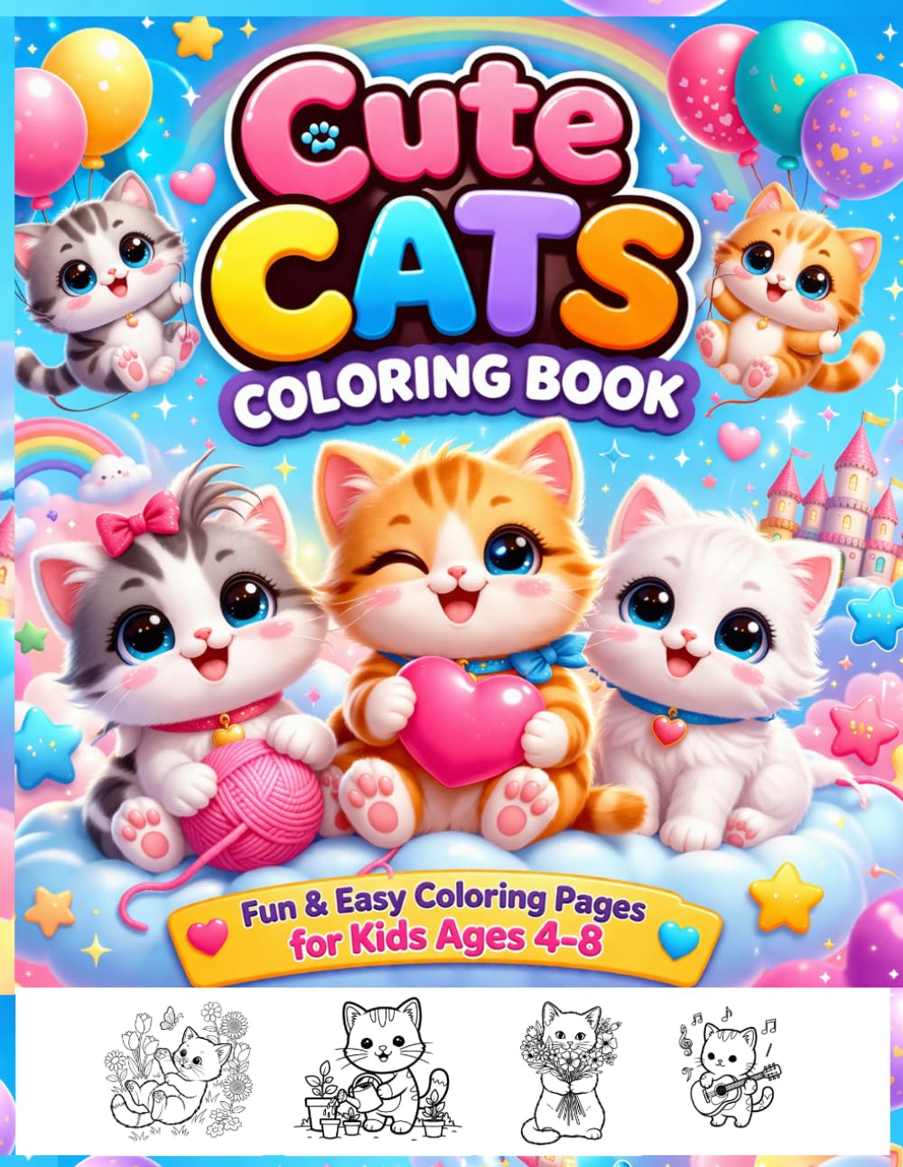 CUTE CATS COLORING BOOK FOR KIDS AGES 4-8: Cute Cat Coloring Book Gift for Kids Ages 4–8 | Adorable & Kawaii Cat Coloring Pages for Beginners | Fun, ... for Relaxation (Adorable Cats Coloring Books)