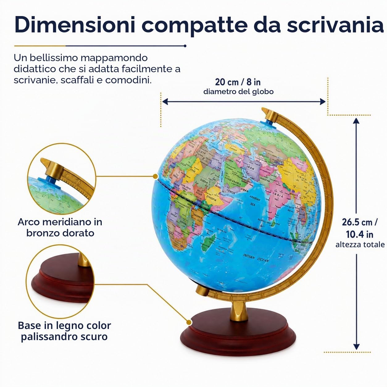 Exerz Mappamondo illuminato 20 cm mappa politica costellazione Mappamondo illuminato