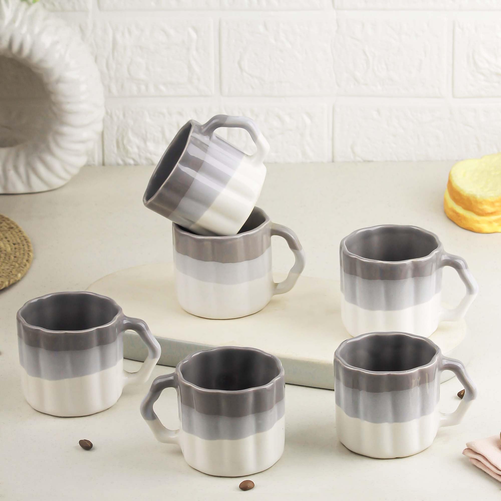 The Earth Store Tritone Metallic Grey Frontier Tea Cups Set of 6 Microwave and Dishwasher Safe, Perfect for Every Occasion Capacity - 200 ml Each