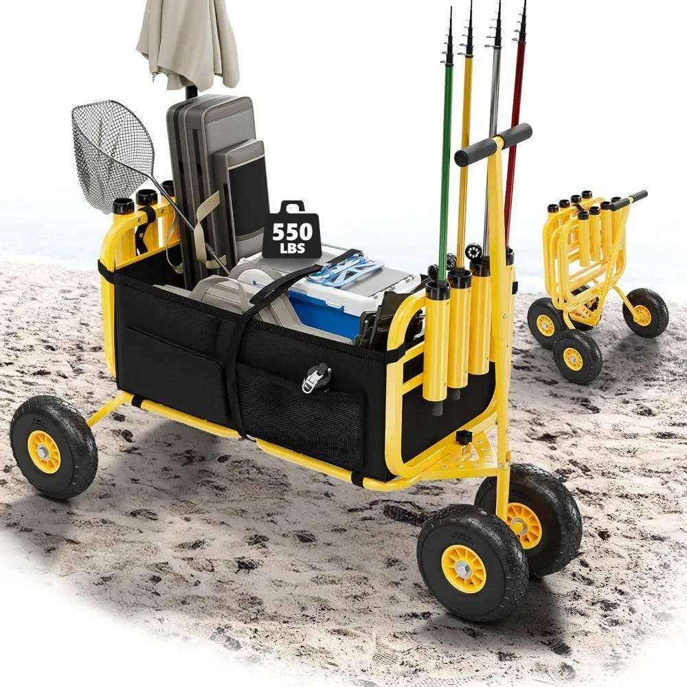 SHIPLORD® Heavy-Duty Folding Utility Cart - 550 lbs Capacity Large Basket Beach & Garden Use-image-12