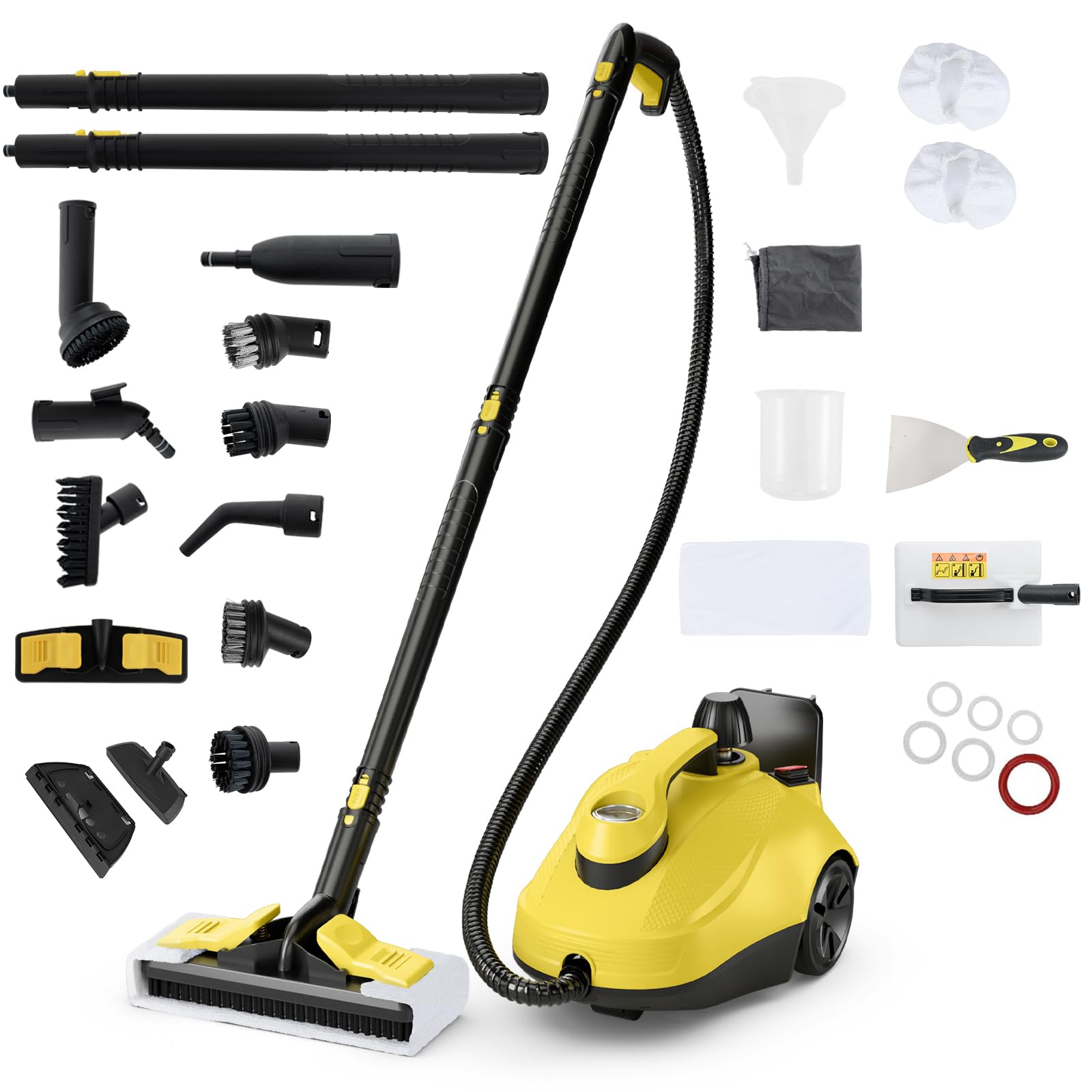 GOPLUS Nettoyeur Vapeur 2000W, Pression 5 Bars, 17 Accessoires & Réservoir d’Eau 1,8L, Balai Vapeur Portable Haute Pression avec Température 160℃ et Roues pour Cuisine, Voiture, Salon, Jaune