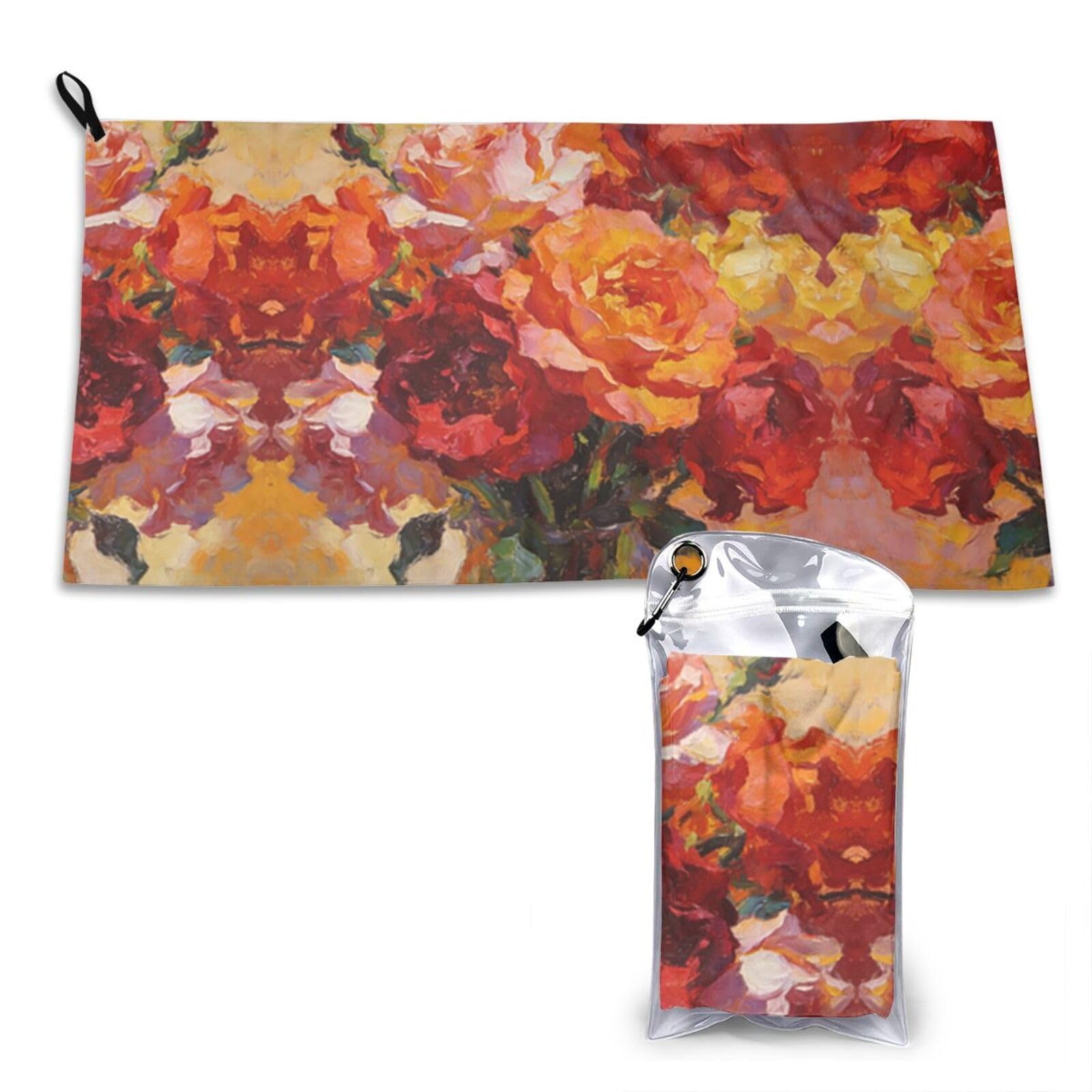 DUYKIMQW Warm Hued Rose Bouquet Print Quick Dry Towel 16x31.5in White