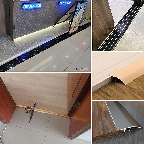 Miniatura 4 de Tira de umbral de puerta de aluminio pesado, borde de puerta de piso, altura de ajuste de 0.2 a 0.6 pulgadas, cubierta de piso laminado de vinilo,