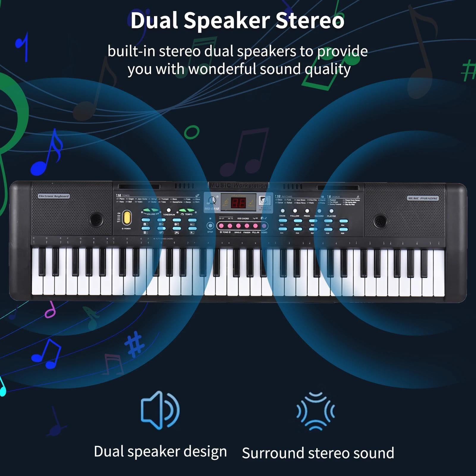Piano Teclado Piano Eléctrico De 61 Teclas Órgano Electrónico Teclado Electrónico Piano Altavoces Estéreo Duales Incorporados