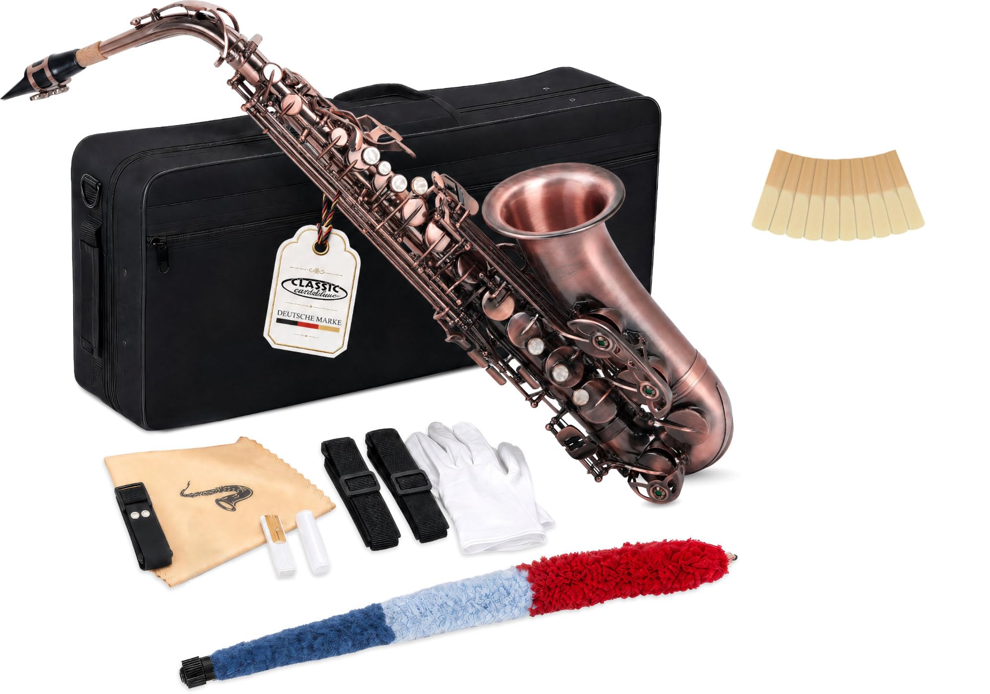 Classic Cantabile Winds AS-450 Antique Red Eb Set Sassofono Alto, Peso: 2 | Sassofono alto in ottone, Finitura Vintage Antique Red, Chiave Fa# alta, Suono pieno e caldo, Attacco rapido, 4 kg, Ance