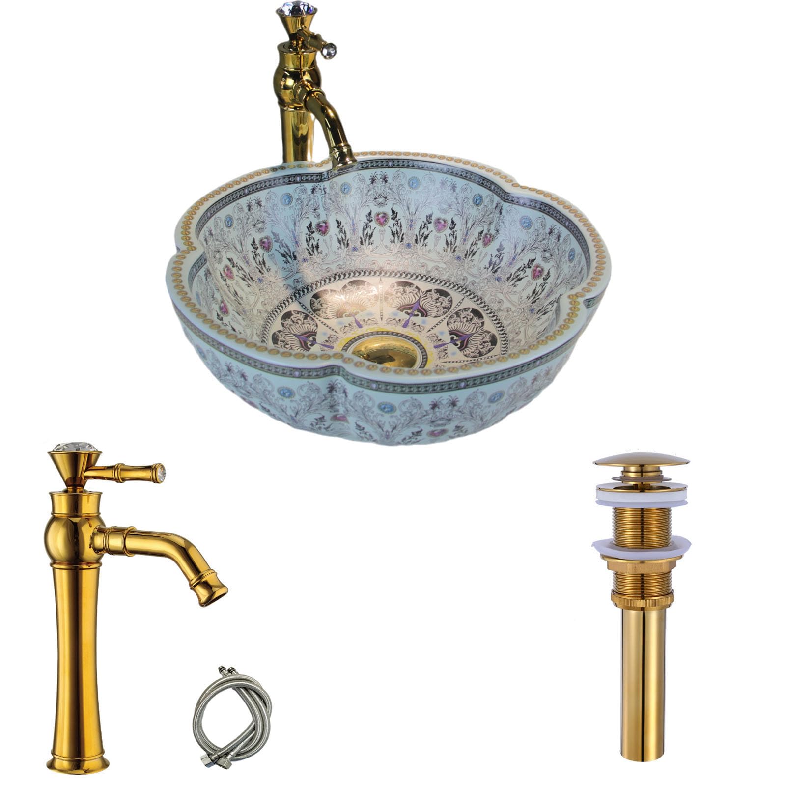 jdzjybqxLight Blue Glazed Ceramic Vessel Sink with Faucet and Drain Combo for Bathroom