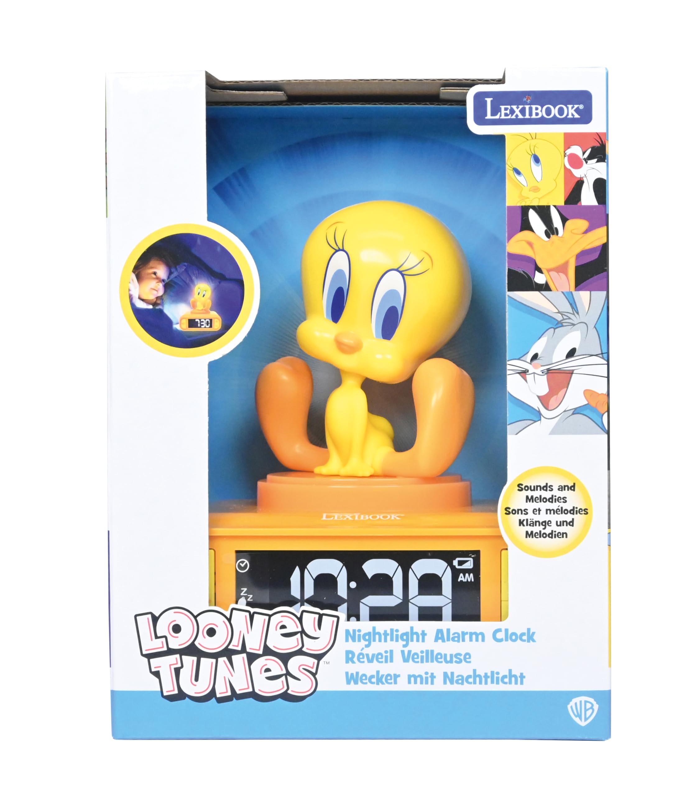 LEXiBOOK, Tweety RL800TW - Reloj Despertador con luz Nocturna, Sonidos y melodías, Pantalla LCD retroiluminada, repetición, Color Amarillo