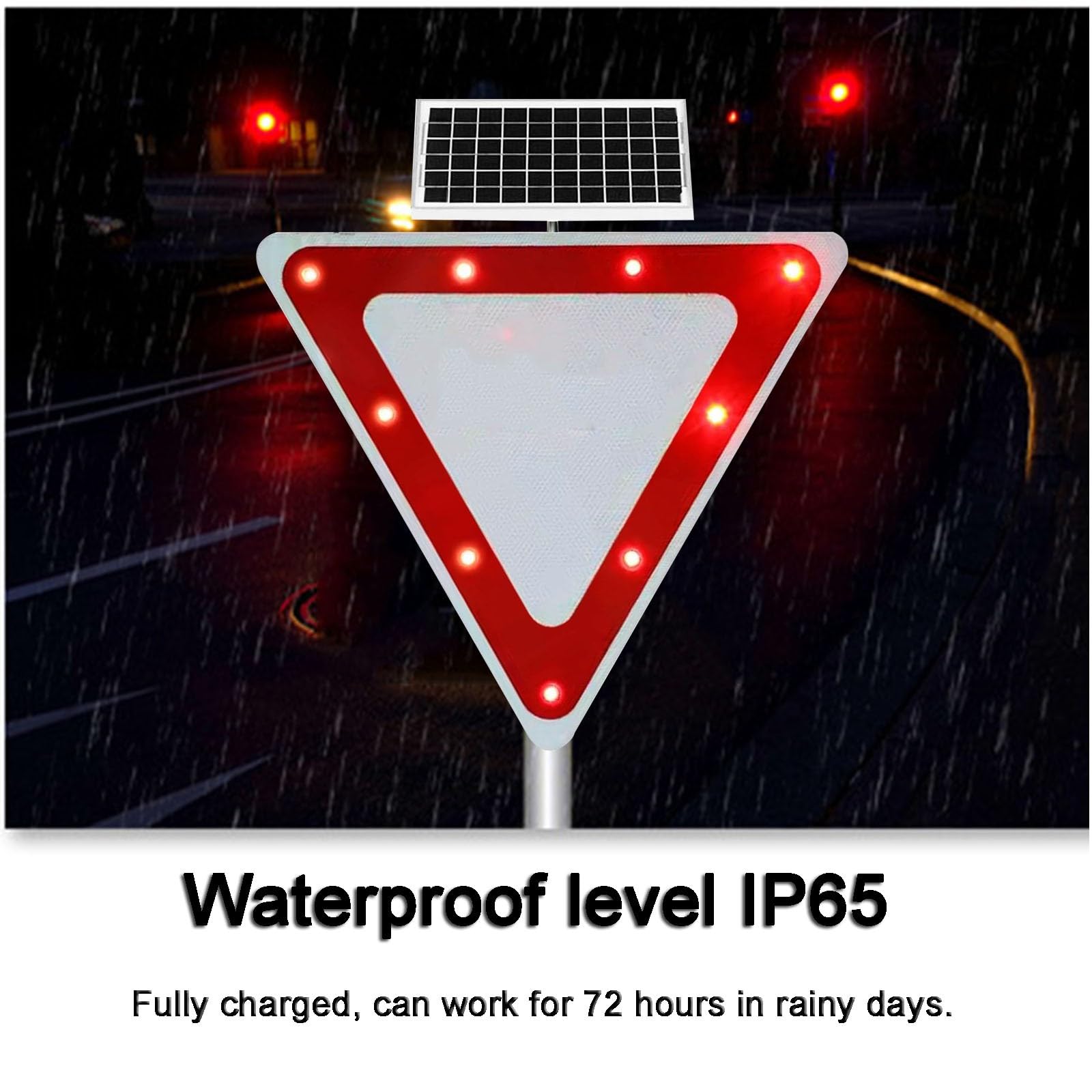 Señal CEDA EL Paso con LED Intermitente y energía Solar Señal prohibición Marco de Metal Resistente al Agua IP65 Archivo Reflectante de Grado de ingeniería con Accesorios(70cm/28in)