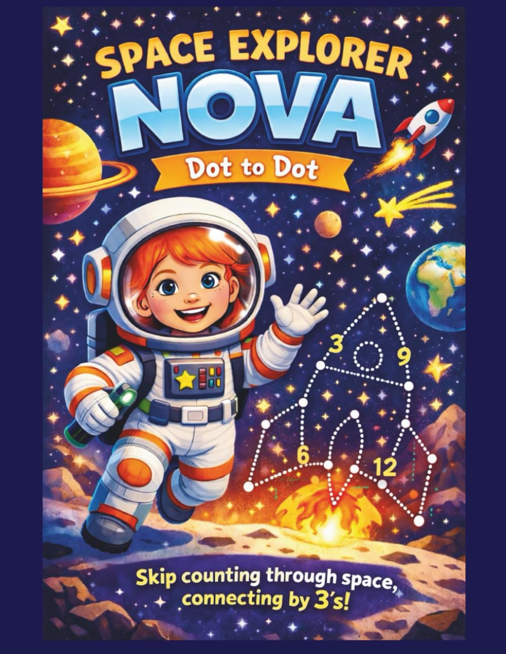 Space Explorer Nova Dot-to-Dot Skip Counting by 3’s Adventure: Blast Off into a Fun Space-Themed Activity Book with Coloring Pages, Rhyming Riddles, ... for Kids (Nova’s Skip Counting Adventures)