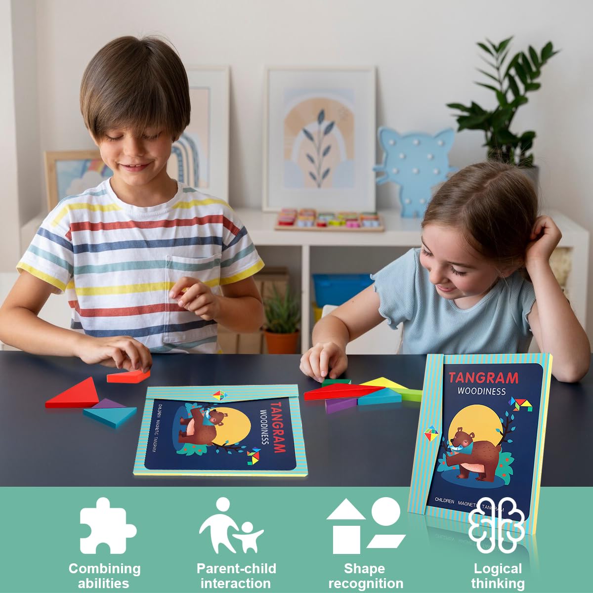 Tangram, puzzle magnetico in legno per bambini, regalo tangram per bambini, puzzle magnetico adatto dai 3 anni in su