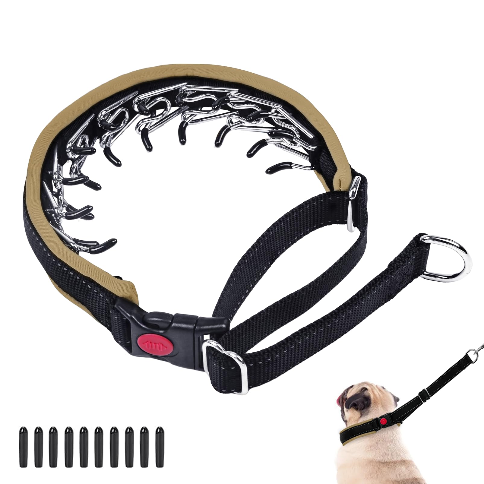 Martingale Collar for Dogs, Hidden No Pull Dog Collar with Buckle, Reflective Nylon Choke Collar Adjustable Limited Slip Collar for Large Medium Small Dogs Anti Pull Training Walking S Khaki
