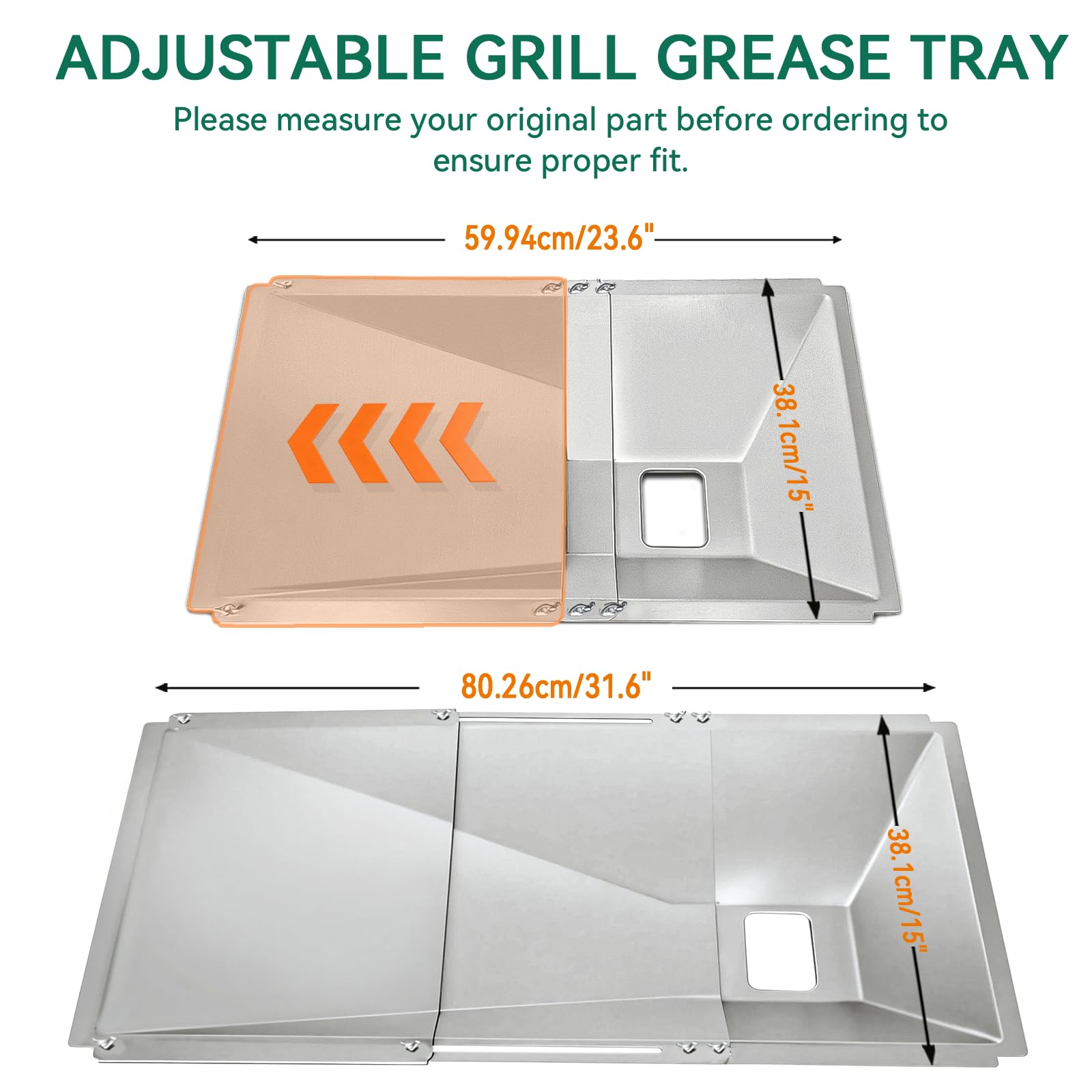Universelle Fettwanne mit Auffangwanne 60cm bis 80cm, Verstellbare Tropfpfanne für 3/4/5/6-Brenner Gasgrill, Kompatibel mit Nexgrill, Char-Broil, Dyna-Glo, Kenmore, Expert und mehr