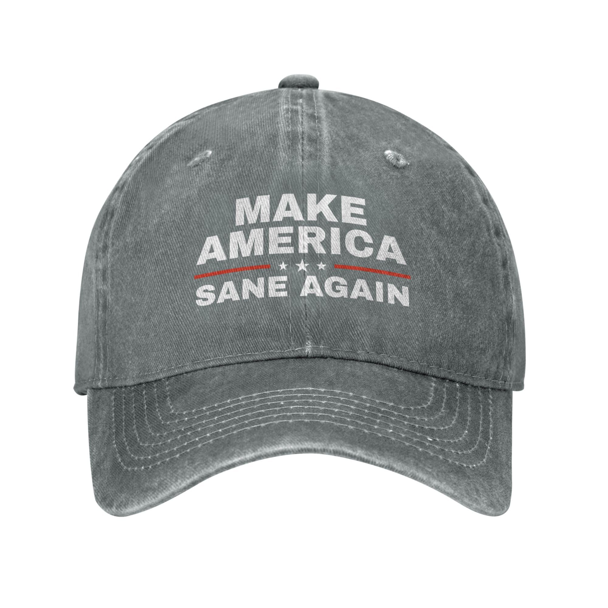 Hacxz Unisex Gray Make America Sane Again Hat Vintage Washed Baseball Caps