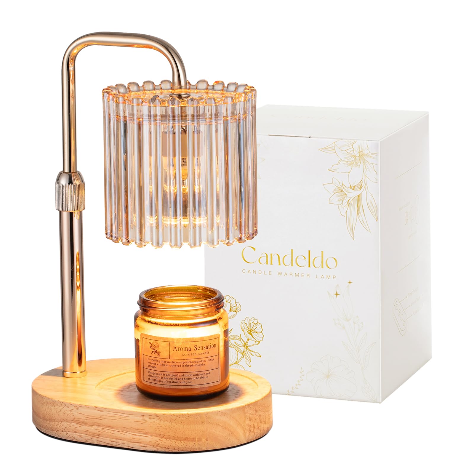 Candeldo Candle Warmer Lamp with Timer: Candle Warmer with 2 Bulbs Height Adjustable Dimmable Wax Melt Gold House Warming Gifts New Home Bedroom Decor Gifts for Women - 1