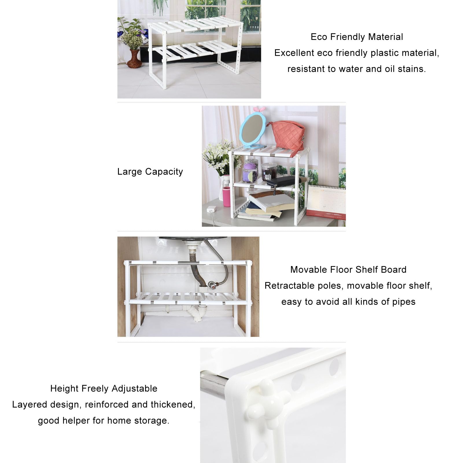 Under The Sink Organizer, 2 Tiers Under Kitchen Sink Organizer Undersink Organizers 38Cm To 70Cm Adjustable Length Stretchable Under Sink Organizers And Storage (Gray)