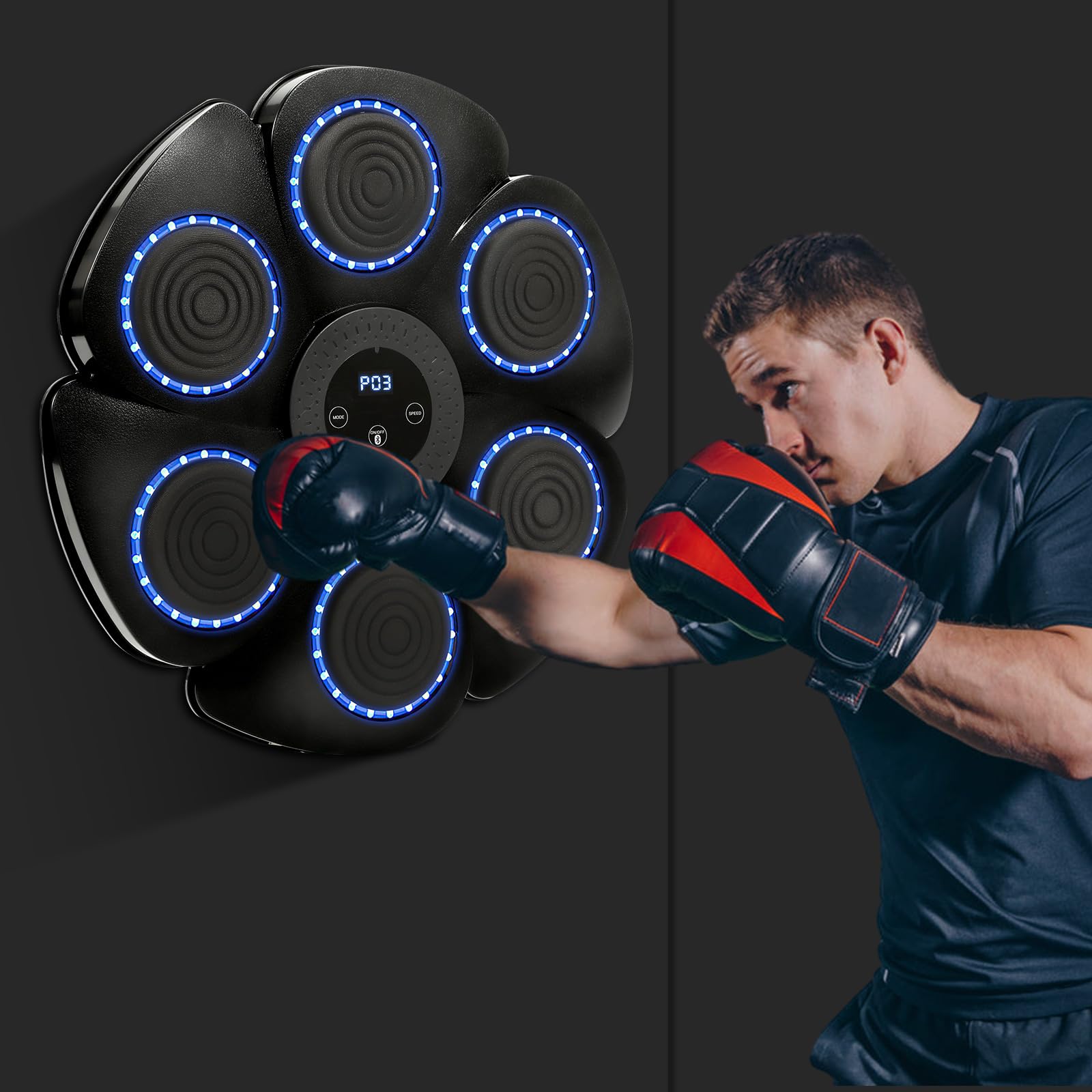 Musikboxmaschine, 9 Geschwindigkeitsmodi, Musikbox-Maschine mit Boxhandschuhen, Smart Bluetooth Music Boxer, elektronisch, LED-Wandbox, für Erwachsene und Kinder, für Fitnessstudio und Zuhause