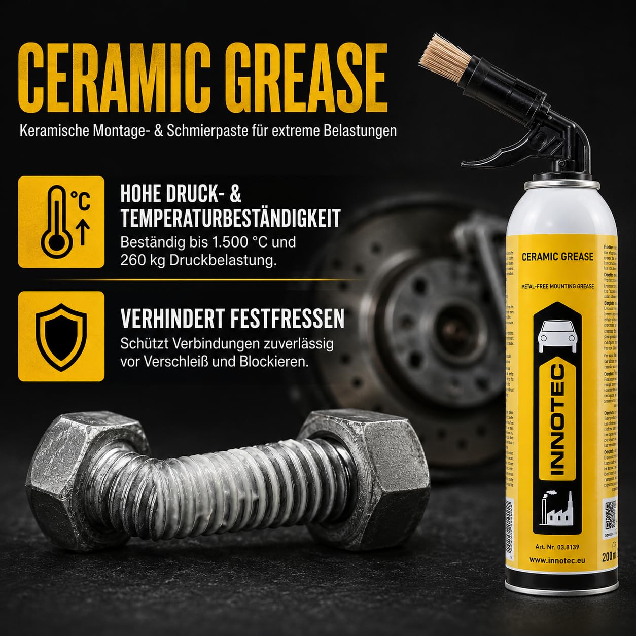2 Stück Innotec Keramikpaste Ceramic Grease - Keramikfett - Montagepaste mit hoher Druck- und Temperaturbeständigkeit - Bremsen Service Paste - Hochbelastbareer Dauerschmierstoff mit Rostschutzeffekt