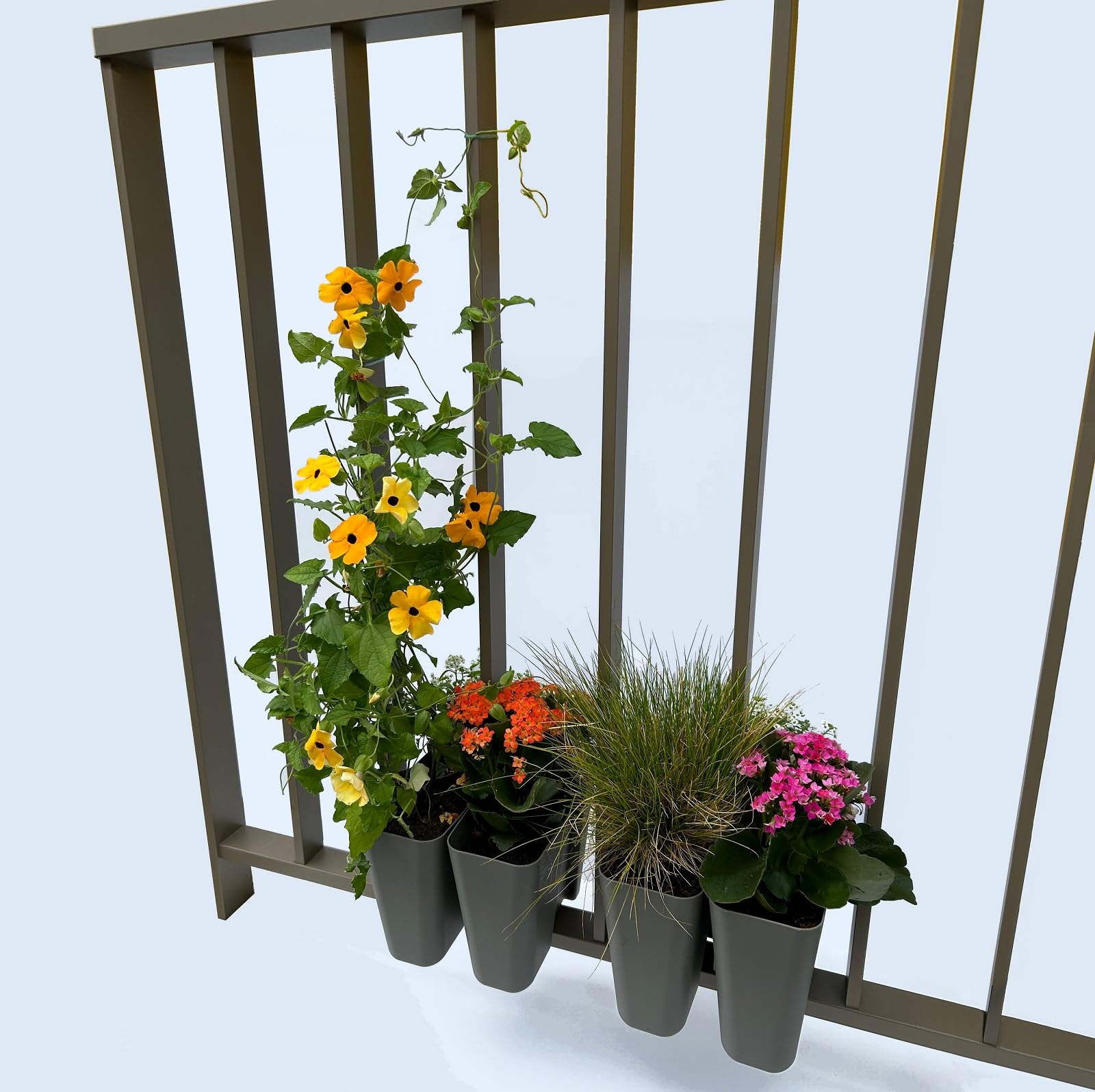 4 x Blumenkasten für Balkongeländer als Sichtschutz oder Rankhilfe, Array-Planter, Quarzgrau, 4 Liter, mit Wasserspeicher