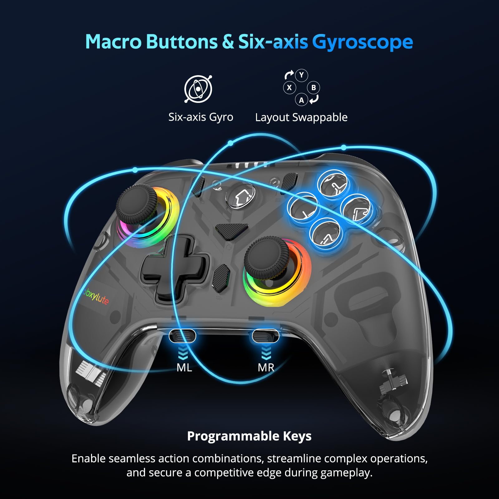 Controlador C8 para PC – Dongle Bluetooth inalámbrico – Joystick con efecto Hall e iluminación RGB – Botón macro de 1000 Hz – Doble vibración – Controlador de juegos para PC con Windows, Android, Swit