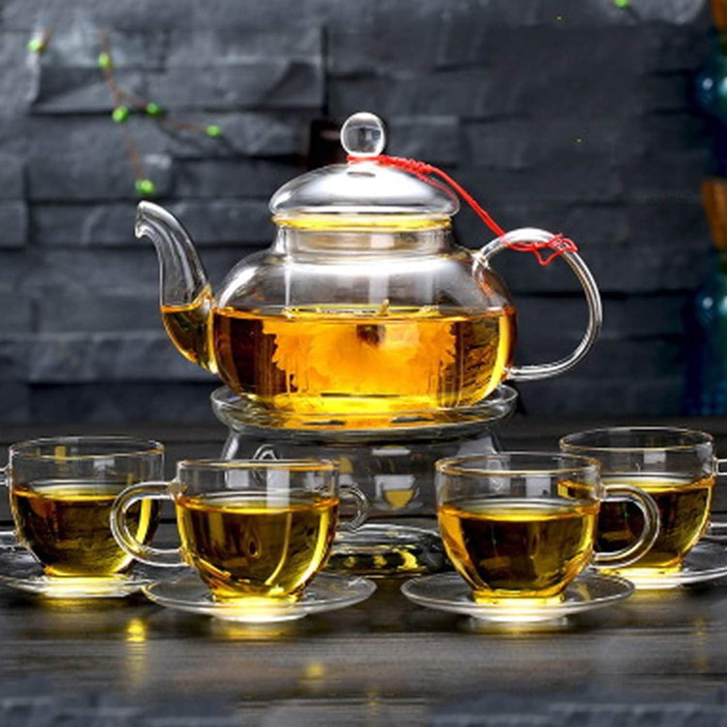 CoreLife Glass Tea Set, 4 Borosilicate Glass Tea Cups and