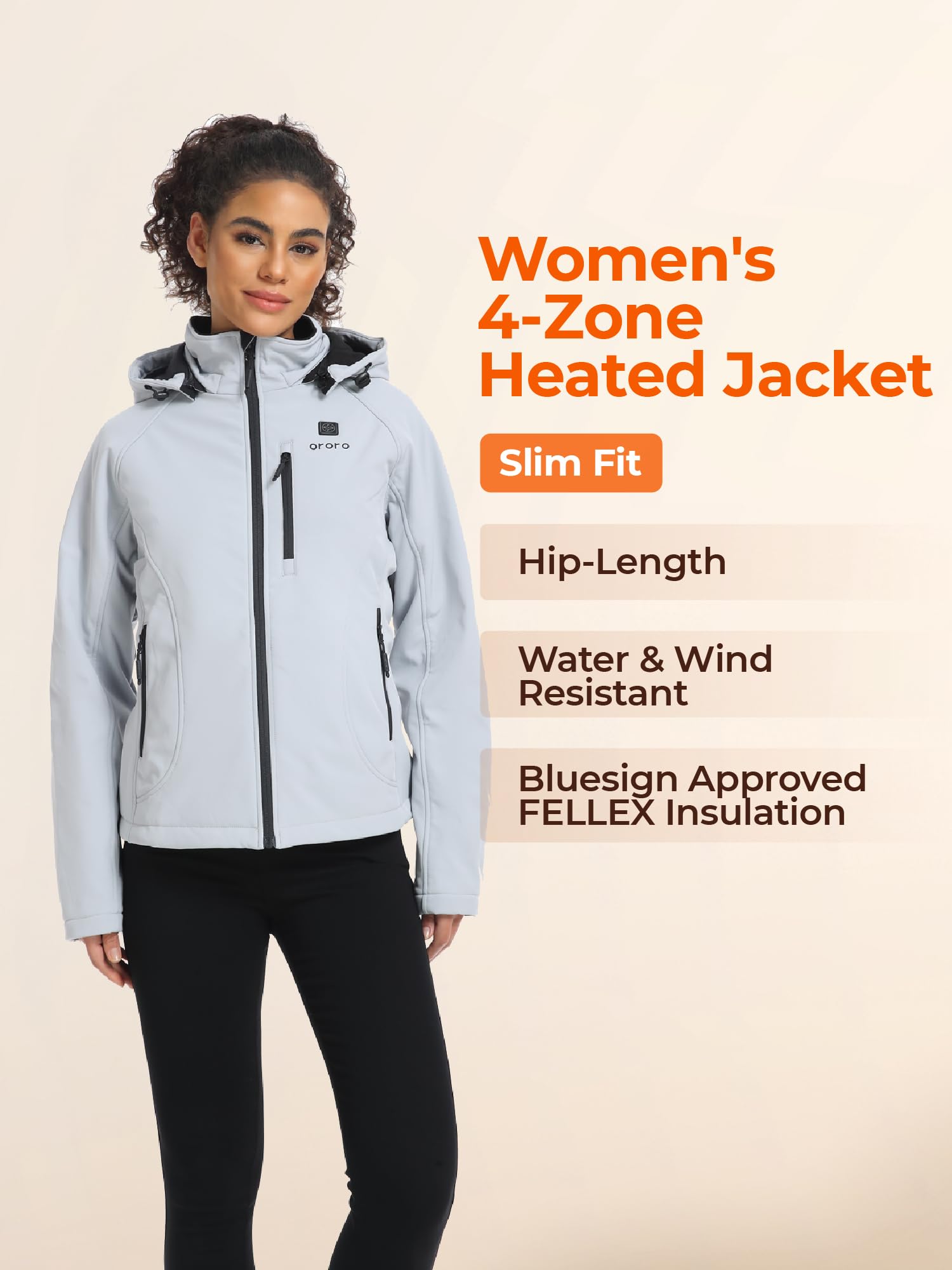 ORORO Womens Classic Heated Jacket Water Resistant Heated Coat | Heated softshell jacket with collar heating battery included machine washable detachable and adjustable hood product thumbnail 3