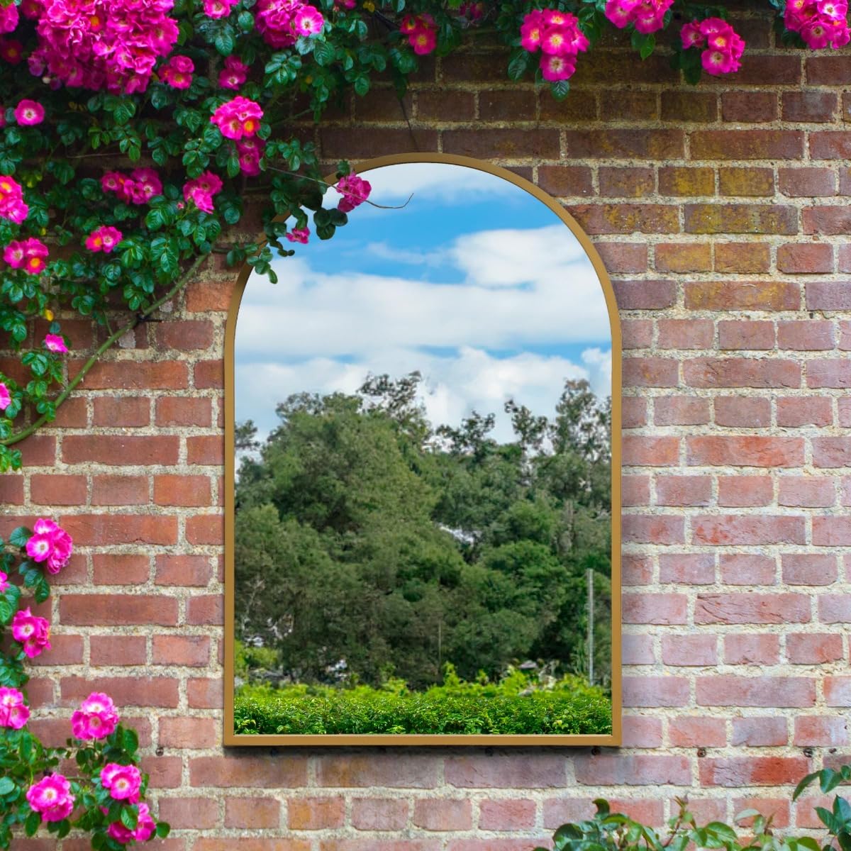 Mirroroutlet The Arcus Gold Metal Framed Arched Garden Wall Mirror 120Cm X 80Cm from B&Q