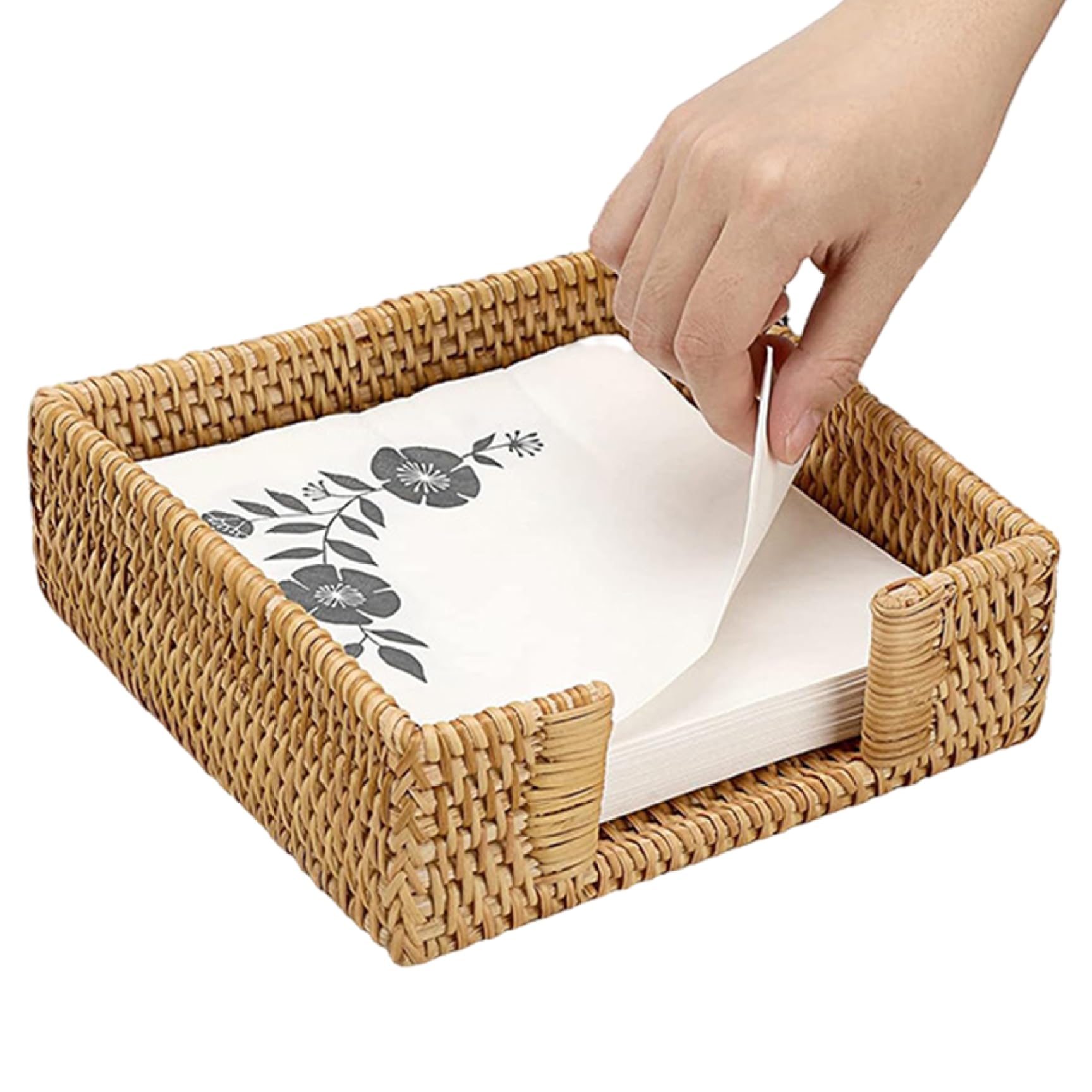 Xoeryoy Napkin Basket, 7x7x2 Inch Rustic Square Woven Rattan Napkin Basket for Kitchen Restaurant Farmhouse Decor