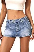 ELLEVEN Low Rise Denim Mini Skirt for Women, High Stretch Jean Skirt with Shorts Underneath Y2k Micro Skort