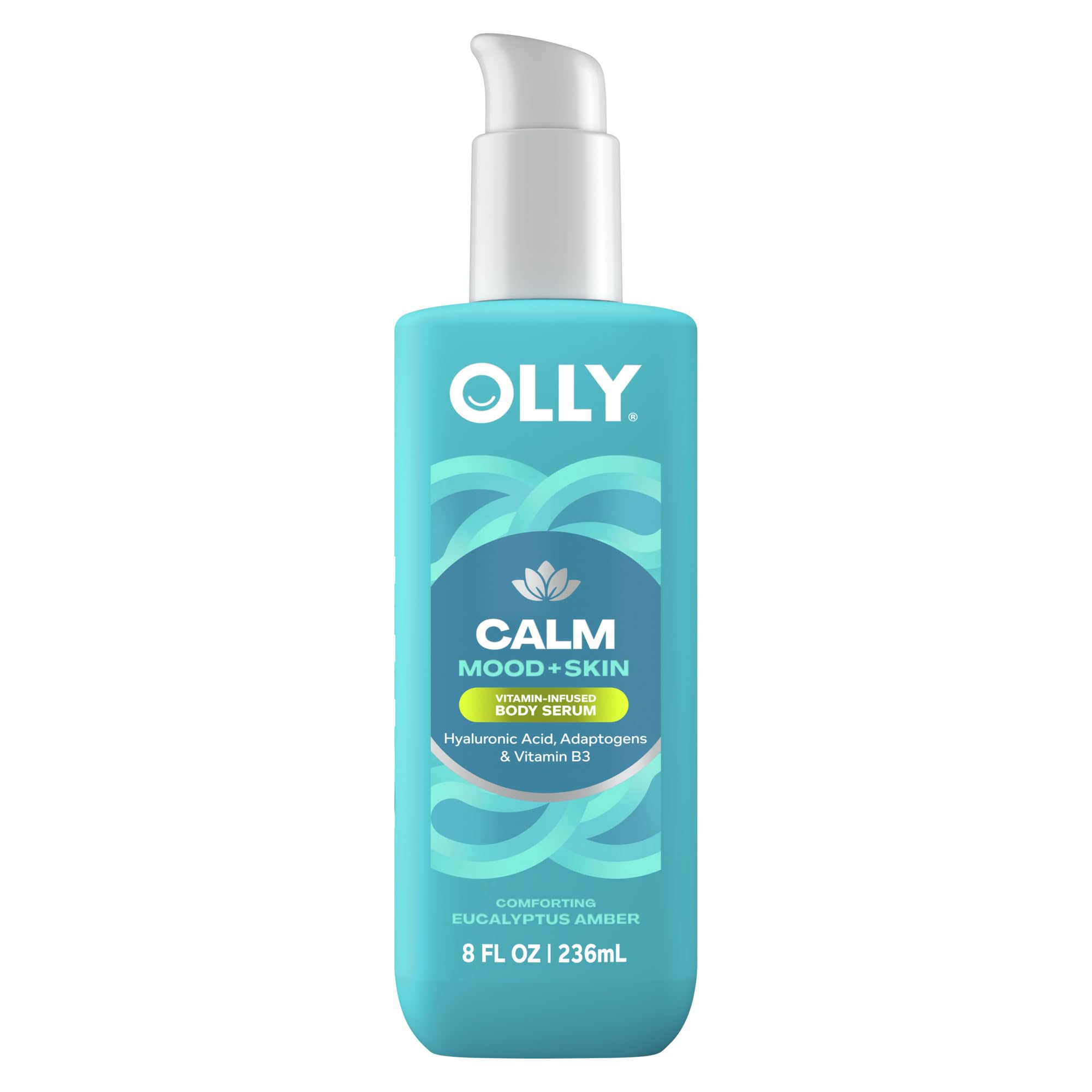 OLLY Calm Body Lotion-Serum with Hyaluronic Acid, Adaptogens & Vitamin B3– Nourishing Cleanser for Skin Barrier Repair, Deep Hydration, Eucalyptus Amber Scent, 8oz