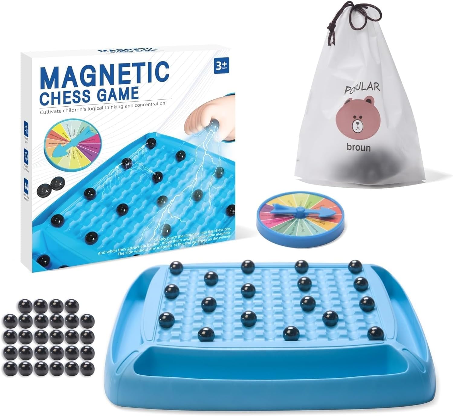 CHJGLNL Magnetic Chess Game for Kids and Adults, Fun Family Game with 28pcs Stones, 2-4 Players, Ages 8+