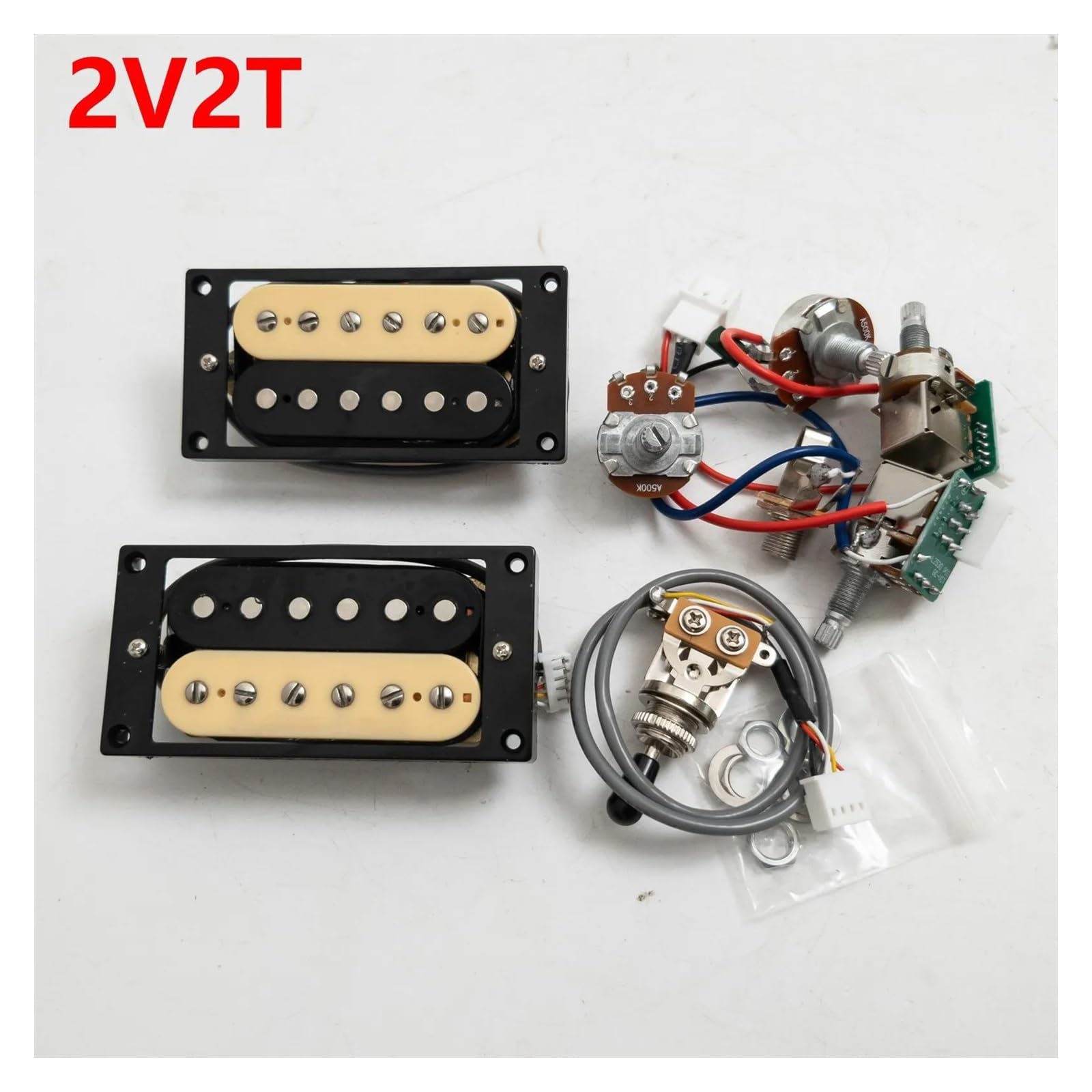 Profesjonalny Uprząż Gitarowy Zestaw Okablowania Przetwornika 2V2T Bez Lutowania Push Pull Z Pojedynczą/podwójną Cewką Do Gitar Zawiera Kompletną Wiązkę Przewodów(Zb Bk 2V2T)
