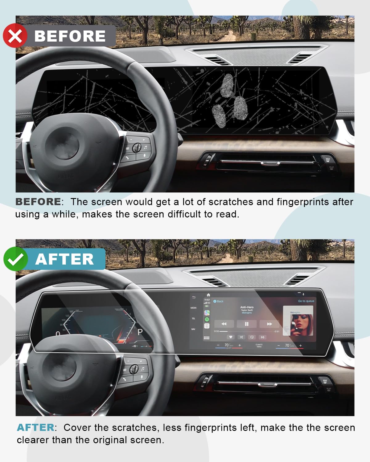 CDEFG Kompatibel mit BMW X1 iX1 U11/ X2 iX2 U10/ 1er F70 2022-2024 2025 Facelift Navigation Schutzfolie Tempered Glas Kratzfest 10,25 Zoll + 10,7 Zoll GPS Displayschutzfolie Auto Folie Zubehör