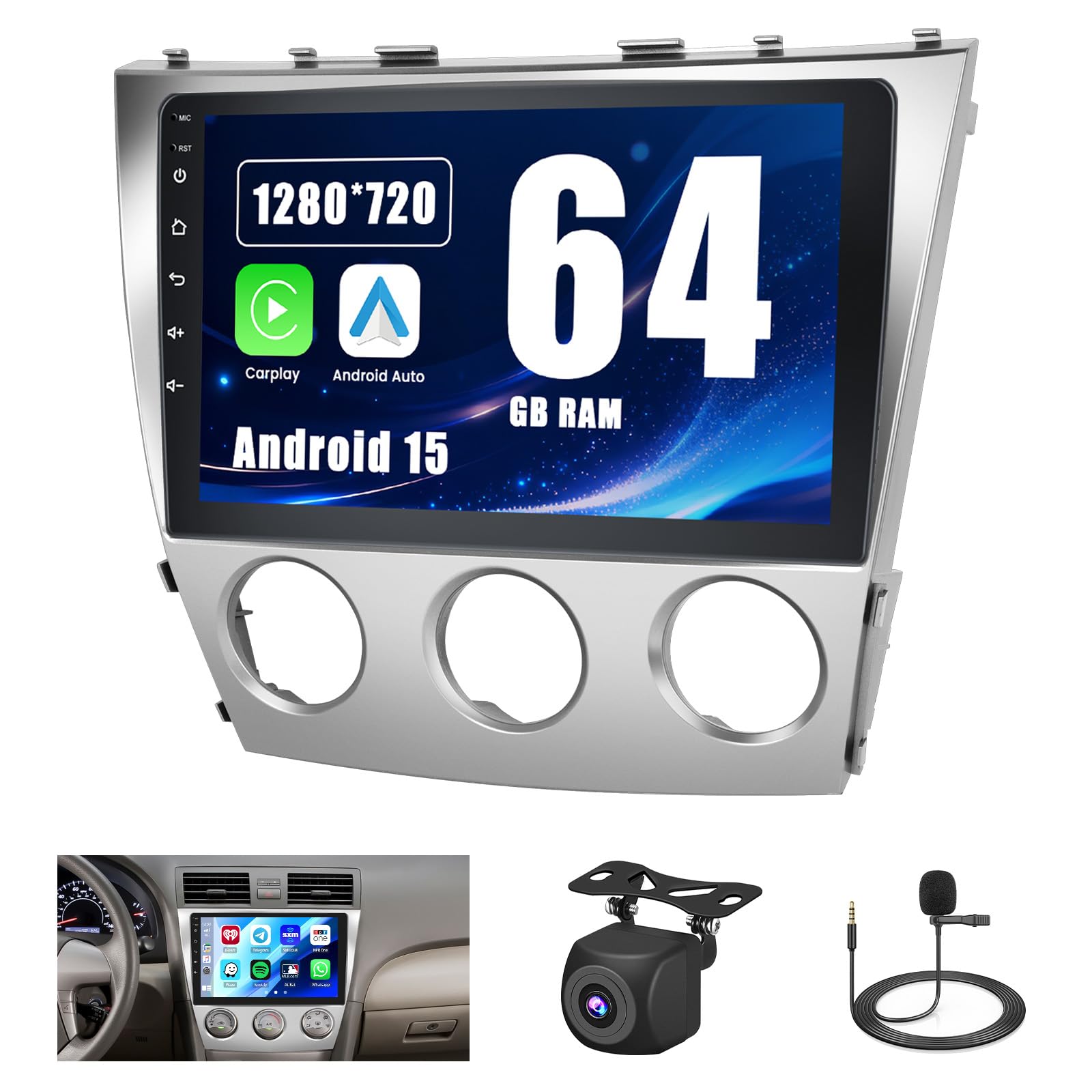 (Not Fit JBL & Manual A/C) [4G+64G] Radio for Toyota Camry 2006-2011: 10.1 inch Car Stereo for Camry Touch Screen Radio with Wireless Carplay,