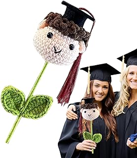 Graduación Bouquet de Crochet - Arreglo Floral de Punto Hecho a Mano | Doctoral Hat Boy & Girl Crochet Molls | Decoraciones de graduación únicas para Celebrar los logros académicos