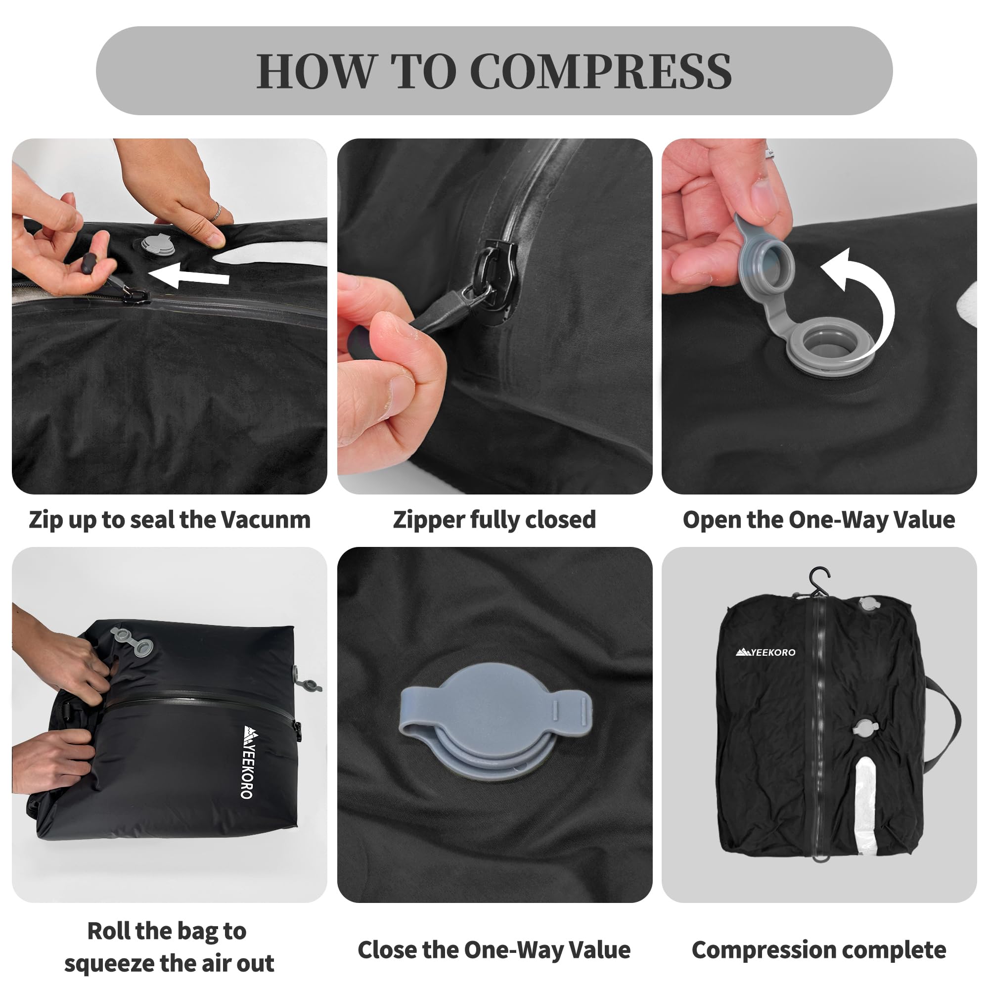 Lot de 2 sacs sous vide professionnels pour voyage, sacs de compression réutilisables IP67 pour valises de voyage et sac à dos, sacs économiseurs d'espace durables (sans pompe)
