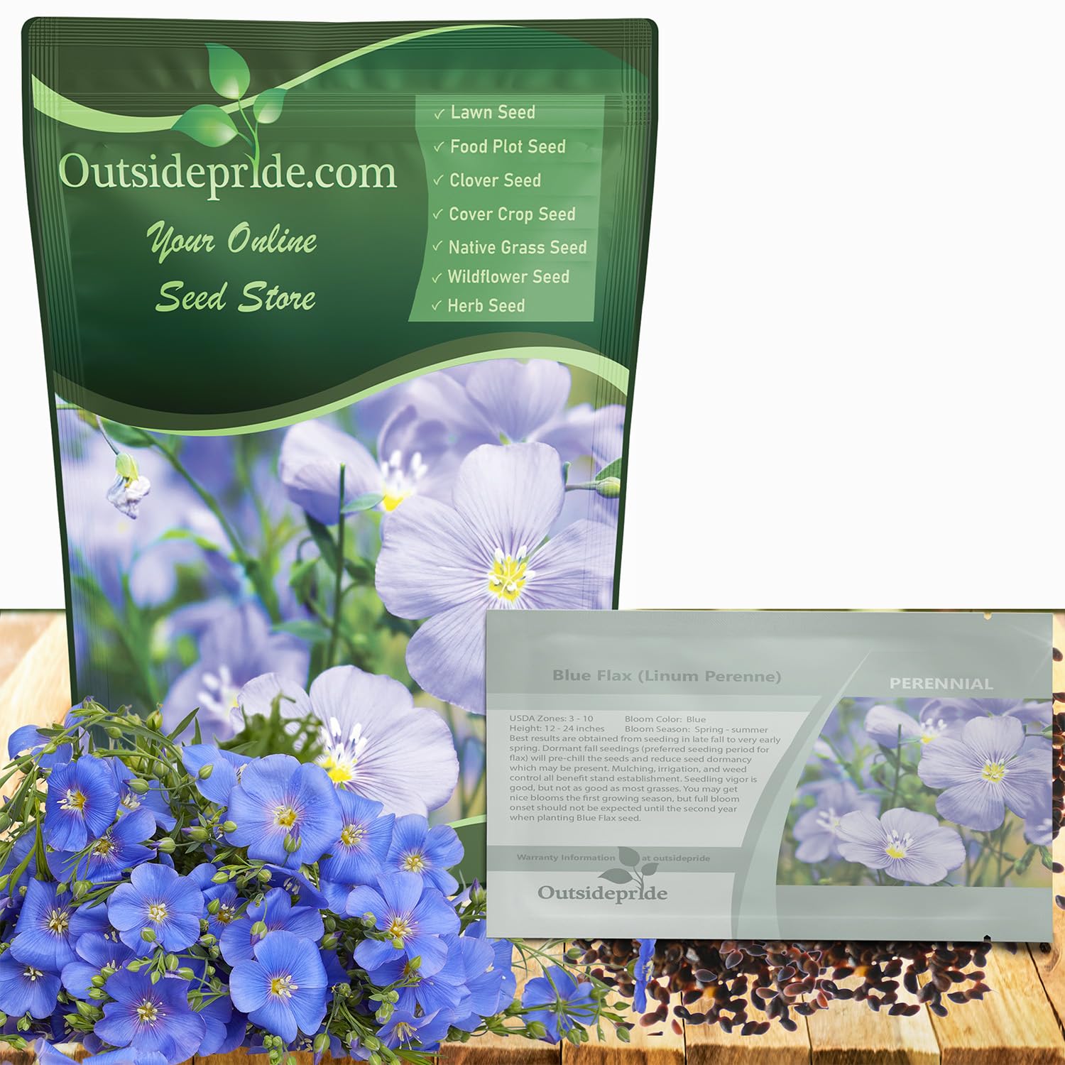 Outsidepride Blue Flax Seeds - 1/4 lb Perennial Flower Seeds for Planting, Self-Seeding, Drought-Tolerant w/Compact Growth, Ideal for Small Gardens, Meadows, Borders, or Mass Plantings