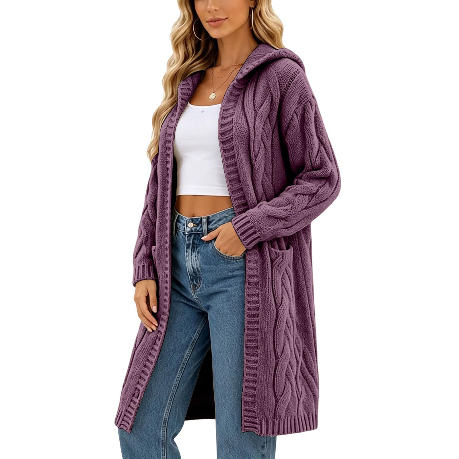 Sweat Femme à Capuche avec Zip Intégral, Modèle Uni, Manches Longues