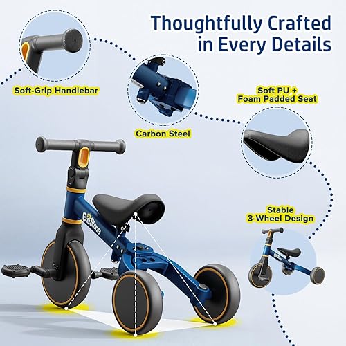 Miniatura 5 de Bicicleta de equilibrio 5 en 1 para niños, triciclo para niños de 1 a 3 años, juguete para montar de 18 meses a 4 años, bicicleta de regalo para