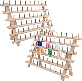 Simthread [Upgraded] 60x2 Spools Wooden Thread Holder, Braiding Rack, Organizer Stand with Hanging Hooks for Embroidery Sewing Thread Rack