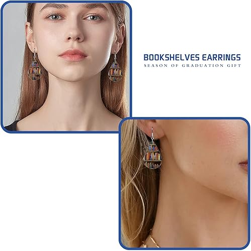 Miniatura 5 de Bookcase Earrings, Book Dangle Earrings for Women Book Lover, Bookshelves Earrings Acrylic (Teardrop)